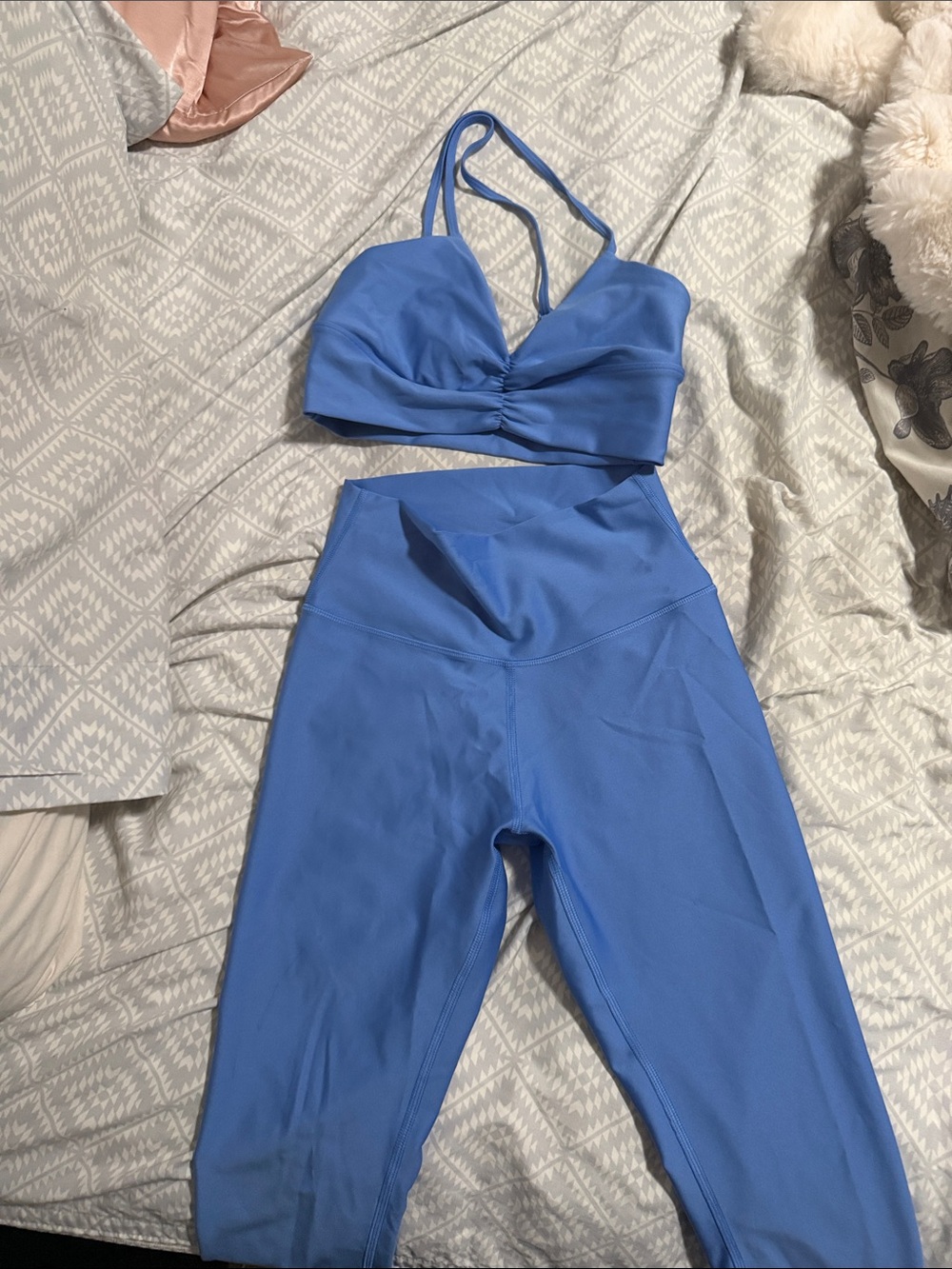 ALO Yoga Blue High-Waist Leggings with Strappy Sports Bra